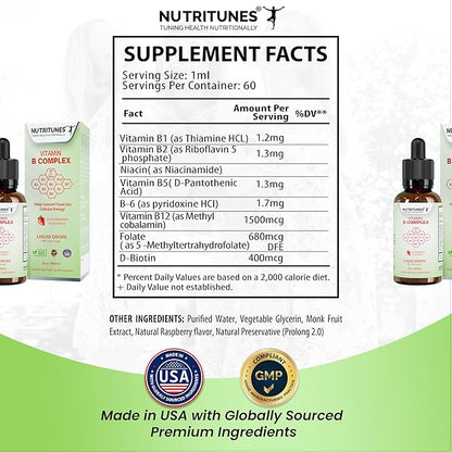 Liquid Vitamin B Complex – High-Potency and Complete B-Vitamin Drops for Energy, Metabolism, and Immune Support – Strawberry Flavored, Non-GMO, Sugar-Free – 60 Servings (2oz)