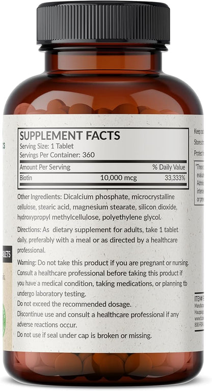 Futurebiotics Biotin 10,000 MCG High Potency Tablets Supports Healthy Hair, Skin & Nails & Energy Production, Non-GMO, 360 Vegetarian Tablets