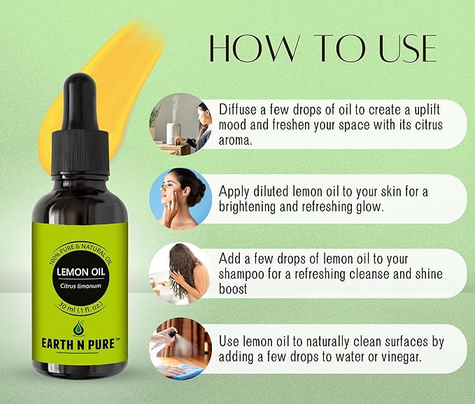 Earth N Pure Lemon Essential Oil for Revitalizing Care for Face, Scalp & Skin | 30 ML