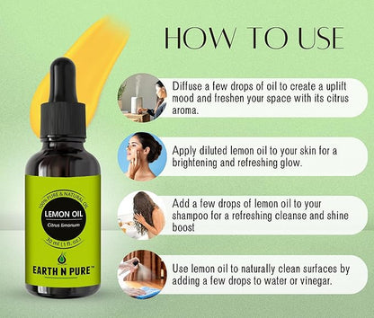 Earth N Pure Lemon Essential Oil for Revitalizing Care for Face, Scalp & Skin | 30 ML
