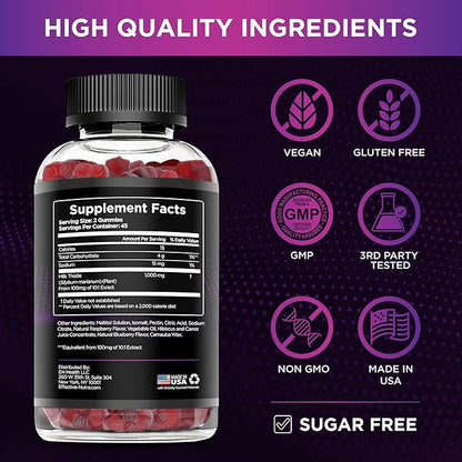 Effective Nutra Milk Thistle Gummies | Sugar-Free Milk Thistle Extract 1000mg for Liver Detox & Antioxidant Support | Vegan, Gluten-Free| 45-Day Supply, Natural Berry Flavor, Made in USA (90 Count)