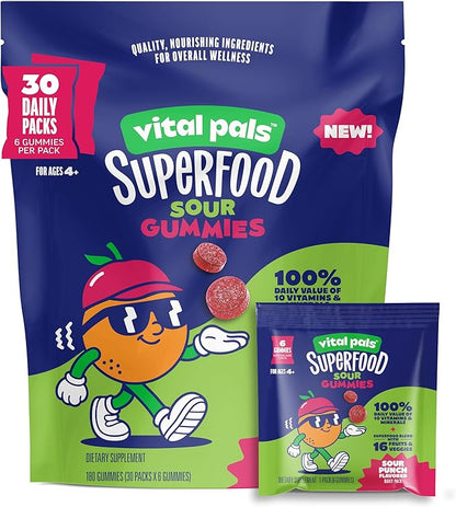 Sour Punch Superfood Gummies for Kids – Kids Multivitamin Gummies with 16 Fruits & Vegetables, Fiber, Zinc & Iodine – Immune & Wellness Support, Great Tasting