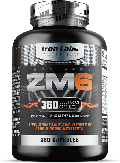Iron Labs ZM6 - High Strength Zinc and Magnesium Supplement - 360 Vegetarian Capsules (6 Month Supply) - Super Enhanced Zinc Magnesium Aspartate and B6 Complex