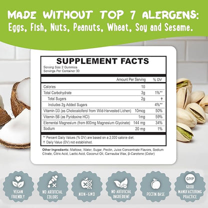 Center-Filled Magnesium Glycinate Gummies 400MG - High Absorption for Kids, Teens & Adults - Supplement for Sleep, Calm & Muscle Relaxation with B6 & D3 - Gluten Free & Vegan Friendly - 60 Count