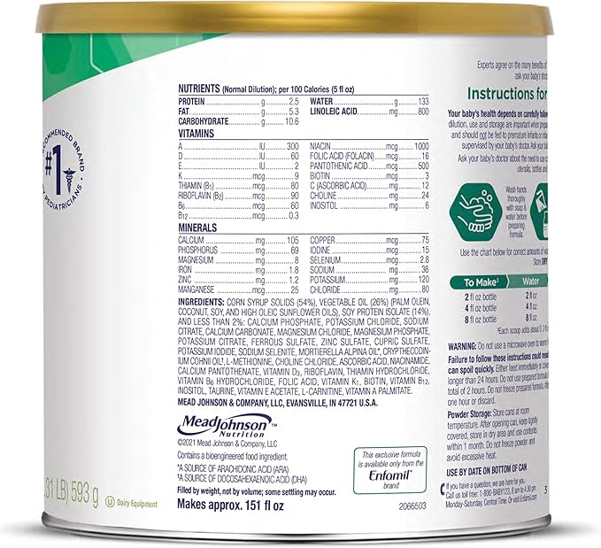 Enfamil Prosobee Plant based Baby Formula, for Sensitive Tummies, Soy-based Plant Sourced Protein, Vitamins for Immune Support, Lactose-free, Milk free, Gluten free, 20.9 Oz Can, 4 Count