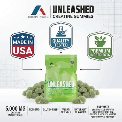 Creatine Monohydrate Gummies 5000mg – Sugar Free Creatine Gummies for Men & Women – 120 Creatine Chews (30 Servings) – Vegan Pre Workout Supplement for Muscle Strength, Energy & Recovery – Green Apple