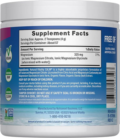 NATURAL VITALITY Raspberry Lemon Calm Magnesium Drink Mix, 8 OZ