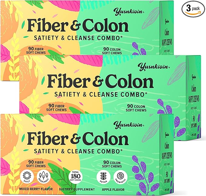 12g Fiber Gummies & Colon Gentle Cleanse - 540 Soft Chews 0 Sugar Fiber Gummies for Adults, 50 B Probiotics, Psyllium Husk & Senna - Colon Detox Cleanse for Gut Health, Regularity & Bloating Relief