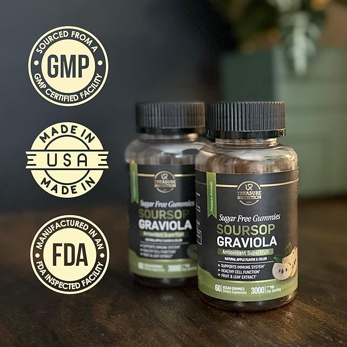 Soursop Leaves & Soursop Fruit Gummies - Sugar Free Soursop Graviola Gummies - 3000mg Soursop Extract - 3 Pack Graviola Supplement - Soursop Fruit and Leaf - 60ct - Non-GMO – Vegan Friendly