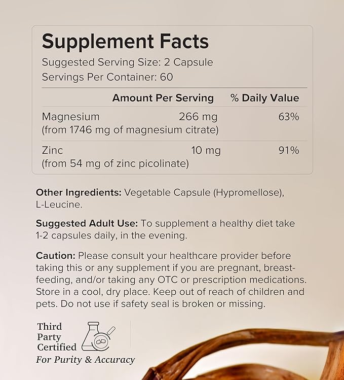 Potent & Pure Magnesium & Zinc Complex - Fully Reacted Magnesium with Chelated Zinc Picolinate - by Rootcha | 120 Capsules
