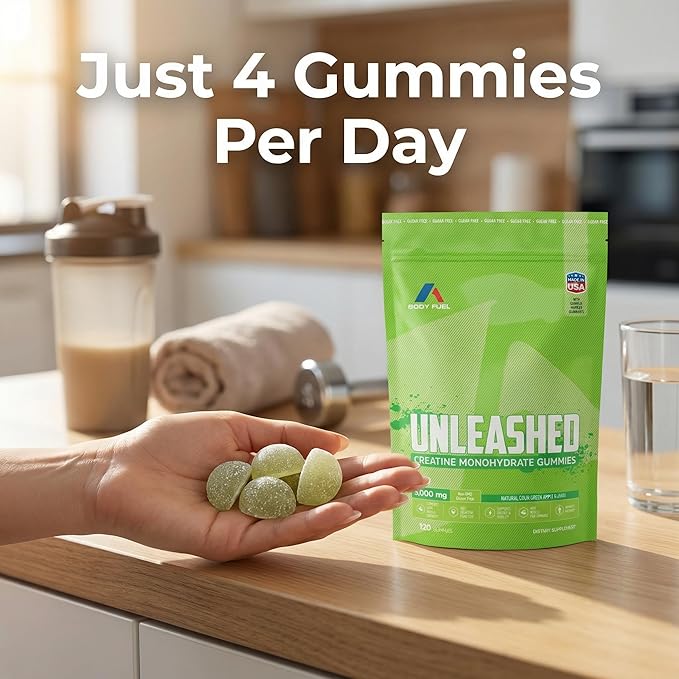 Creatine Monohydrate Gummies 5000mg – Sugar Free Creatine Gummies for Men & Women – 120 Creatine Chews (30 Servings) – Vegan Pre Workout Supplement for Muscle Strength, Energy & Recovery – Green Apple