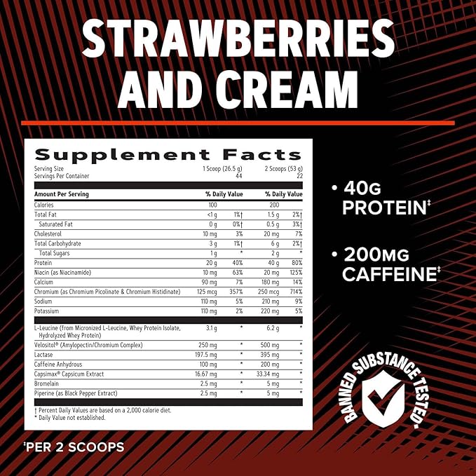 GNC AMP Wheybolic Ripped - Strawberries and Cream (22 Servings)