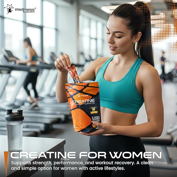 WELLNESS LABSRX Creatine Monohydrate Powder Sachets 300g – Mango Flavor Micronized Creatine Powder Supplement, Creatine for Women and Men, Supports Muscle Strength, Energy, Performance - 60 Servings