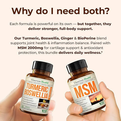 Boswellia Turmeric Curcumin Supplement + MSM 2000mg Bundle – Supports Joint Health & Aids Inflammatory Response – with Ginger Root, Organic Turmeric Powder & Curcumin with Black Pepper (BioPerine)