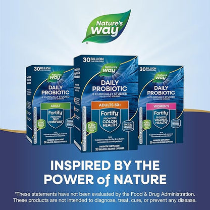 Nature's Way Fortify 50+ Daily Probiotic for Men & Women, 30 Billion Live Cultures, Colon, Digestive, and Immune Health Support* Supplement, 30 Capsules