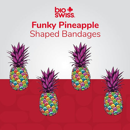 BioSwiss Bandages, Funky Pineapple Shaped Self Adhesive Bandage Set, Latex Free, Sterile Wound Care, 24 Count