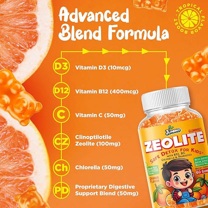 Zeolite Kids Detox Gummies - Total Body Cleanse Micronized Chewables Supplement with Chlorella - Orange Flavor Vegan Non-GMO Gluten-Free