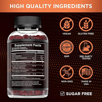 Effective Nutra Saffron Gummies for Adults 88.5mg - Mood Support & Stress Relief with GABA, Passion Flower - 5-in-1 Formula - Sugar-Free, Vegan, Non-GMO, Made in USA - 90 Count (45-Day Supply)