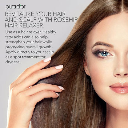 PURA D'OR 4 Oz ORGANIC Rosehip Seed Oil - 100% Pure Cold Pressed USDA Certified Anti-Aging Treatment - Vitamin A & C Rich - Helps Fade Appearance of Scars & Stretch Marks - For Face, Hair & Body