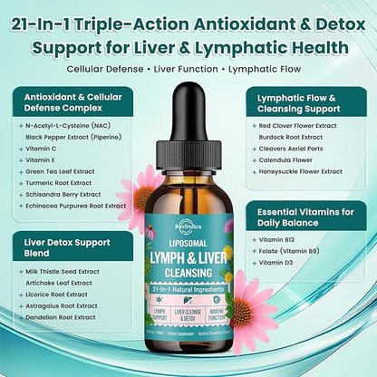 2 Pack Liposomal Lymphatic Drainage Drops, Liver Cleanse Detox & Repair Liquid Supplement with Milk Thistle, Dandelion, Burdock Root - Lymph & Liver Detox, Antioxidant, Strawberry Flavor 4 Fl Oz