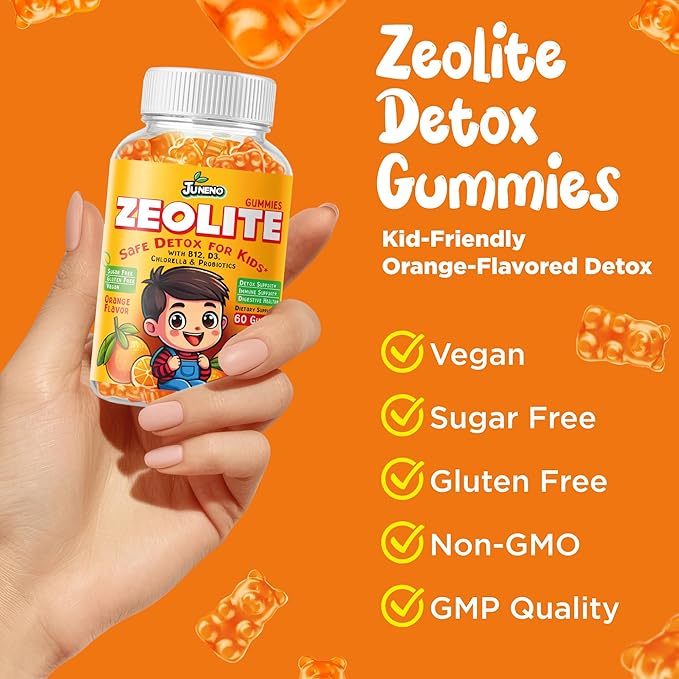 Zeolite Kids Detox Gummies - Total Body Cleanse Micronized Chewables Supplement with Chlorella - Orange Flavor Vegan Non-GMO Gluten-Free