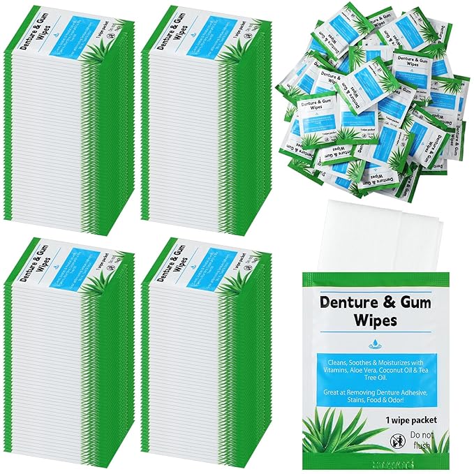 Timgle 200 Pcs Denture Cleaning Wipes Refreshes Mouth Deep Cleaning Wipes for Remove Denture Adhesive, Food Debris, Stains and Odor (Classic)
