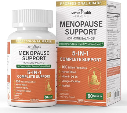 Menopause Supplements for Women, Vitamin D3 & B6, Menopause Relief Probiotics Supports Hot Flashes, Night Sweats, Bloating & Gut Health with Black Cohosh, Herbs, Collagen | 60 Veggie Caps