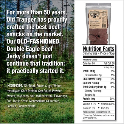 Old Trapper Double Eagle Beef Jerky, Old-Fashioned Flavor, 21 Ounce Package, Delicious Jerky Snacks, 10 Grams of Protein and 80 Calories per Serving (Pack of One)