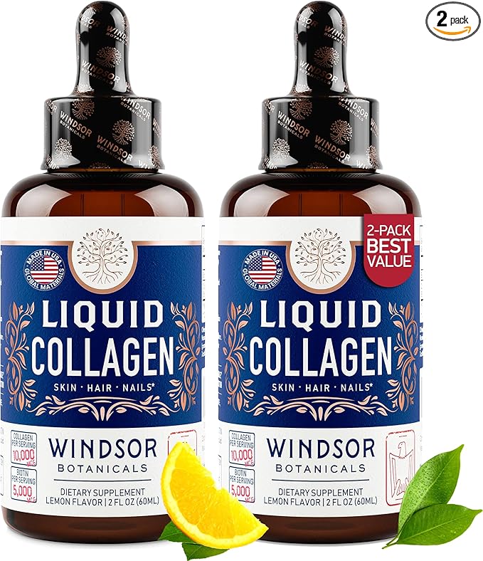 Concentrated Liquid Collagen Peptides Supplement - 30,000mcg Hydrolyzed Liquid Collagen for Women plus Biotin Hair, Skin, Nail Support - Sublingual Drops or Natural Lemon Drink 2x2oz