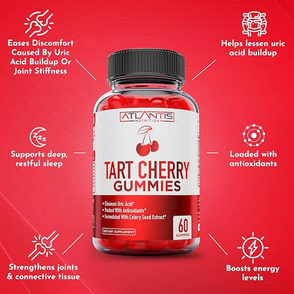 Atlantis Nutrition Tart Cherry Gummies 2-Pack with Celery Seed Extract - Advanced Uric Acid Cleanse for Immediate Relief. Powerful Antioxidant with Joint Support - 120 Gummies