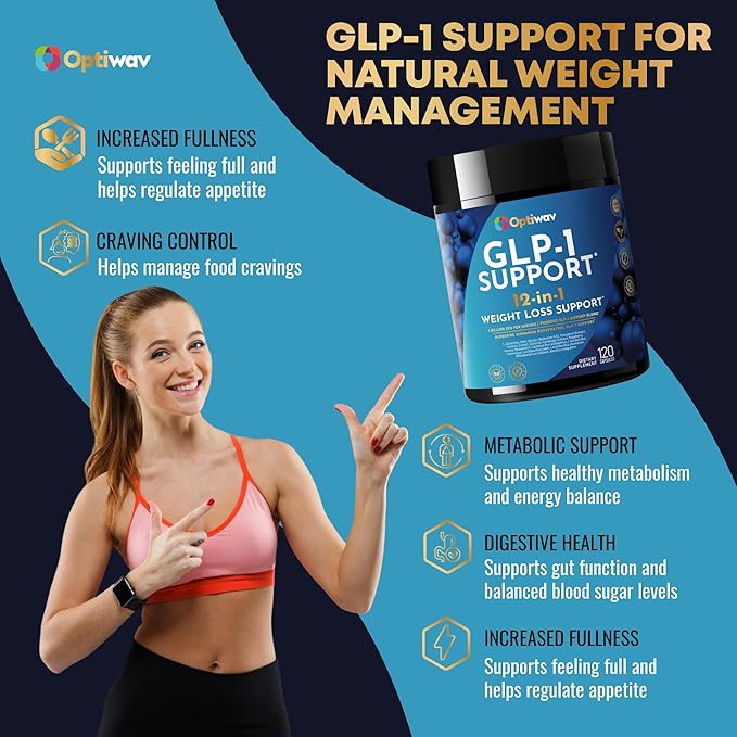 GLP-1 Support Probiotic Weight Loss Supplement - Women Men GLP1 Support with Berberine - Natural Daily Oral Appetite Suppressant Hunger Control Metabolism Fat Burn & Gut Health Support