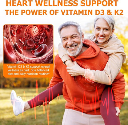 Vitamin D3 K2 with Coconut Oil - Vegan Vitamin D3 & Mk7 Vitamin K2for Bone & Immune Support - Non-GMO, Soy Free - 120 Softgels