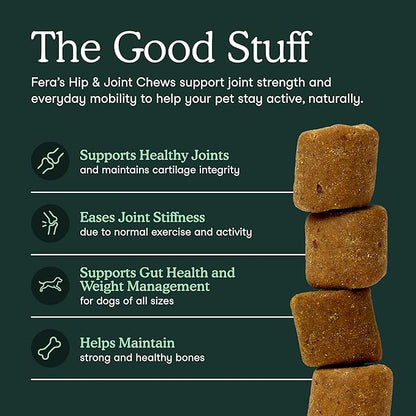 Fera Pets Hip & Joint Supplement for Dogs with Glucosamine, MSM, Chondroitin, & Green Lipped Mussel - Supports Healthy Joints and Weight Management - 30 Soft Chews