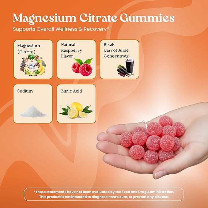 VITA GLOBE Magnesium Citrate Gummies 70mg, Relaxation, Muscle Recovery & Sleep Support, Magnesium Supplement, High Absorption, Vegan, Non-GMO, Bone & Energy, 2 Pack, 120 Count
