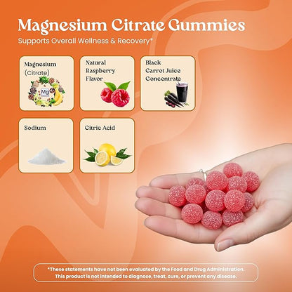 VITA GLOBE Magnesium Citrate Gummies 70mg, Relaxation, Muscle Recovery & Sleep Support, Magnesium Supplement, High Absorption, Vegan, Non-GMO, Bone & Energy, 2 Pack, 120 Count