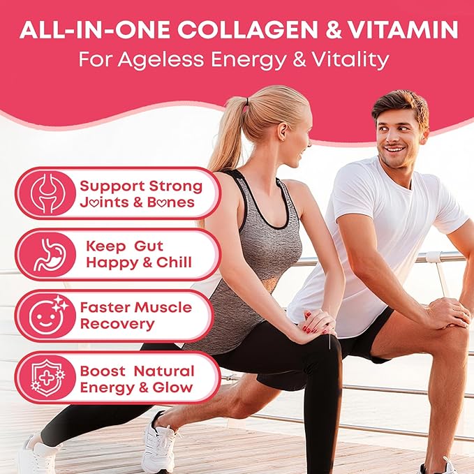 2 Pack Sugar Free Collagen Gummies for Women & Men | Hydrolyzed Collagen Peptides for Hair Skin & Nails | MultiCollagen Protein Type I II III V X with Biotin & Vitamin C | Strawberry Flavor, 120 Count