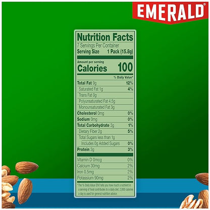 Emerald Nuts Unsalted Almonds and Walnuts 7 Ct (1-Pack), 100-Calorie Individual Packs of Nut Blend, Kosher Certified, Non-GMO, Contains No Artificial Preservatives, Flavors or Synthetic Colors
