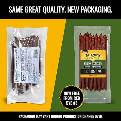 Tillamook Country Smoker Smoked Sausage, Hunter's Sausage, 16 Ounce (36 Count Meat Sticks Bulk Pack) Real Hardwood Smoked, Low Carb, High Protein Ready to Eat Keto Snack