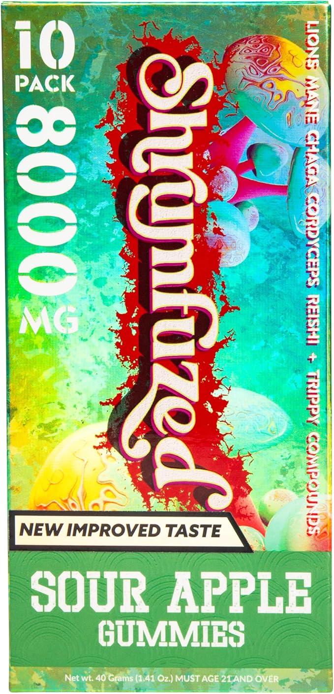Shrumfuzed - Proprietary Nootropic Gummy 8000mg - Now with New Improved Taste - Lion's Mane, Reishi, Chaga, and Cordycep Nootropic Mushroom Blend (10, Sour Apple)