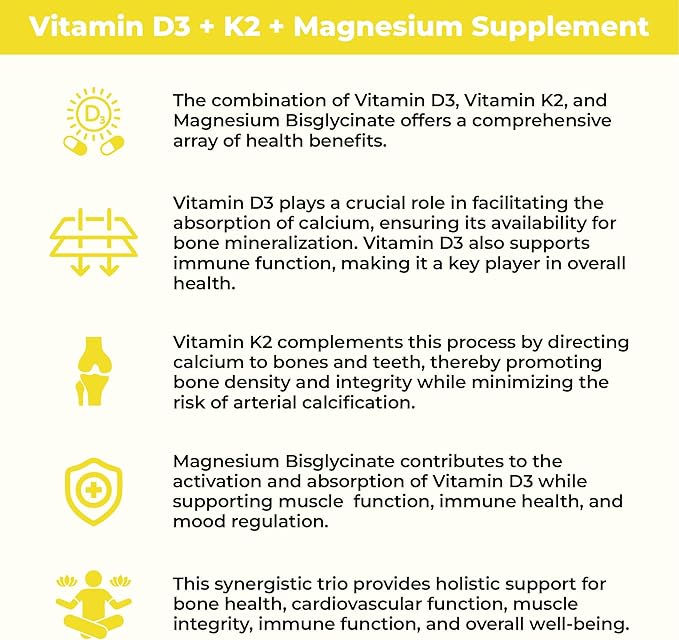 HerbaMe Vitamin D3 5000 IU + K2 with Magnesium Bisglycinate for Max Absorption | 90 Capsules | Immune Support | Promotes Heart, Bone and Muscle Health