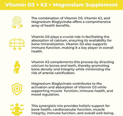 HerbaMe Vitamin D3 5000 IU + K2 with Magnesium Bisglycinate for Max Absorption | 90 Capsules | Immune Support | Promotes Heart, Bone and Muscle Health