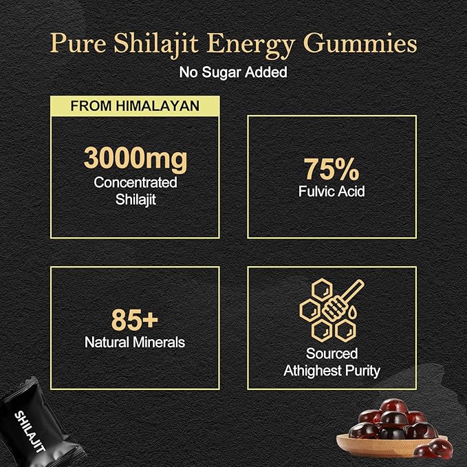 Shilajit Gummies for Men & Women, Natural Himalayan Shilajit Gummies Rich in Ashwagandha, Gokshura with 85+ Minerals, Non-GMO, 100% Pure & Natural, Energy Support & Overall Health, 80 Gummies