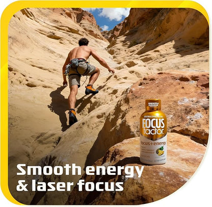 Focus Factor Extra Strength Focus + Energy Shots - 12 x 2oz Bottles (Pineapple Paradise Flavor) - Powered by Nootropics with Caffeine, L-Theanine, Ginkgo, Bacopa, L-Tyrosine, Alpha GPC