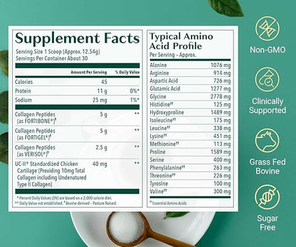 ALGAECAL Collagen - 4 Clinically-Supported Peptides VERISOL®, FORTIGEL®, UC-II®, FORTIBONE®, Anti-Aging Hydrolyzed Collagen Powder, 60 Servings, Made in USA