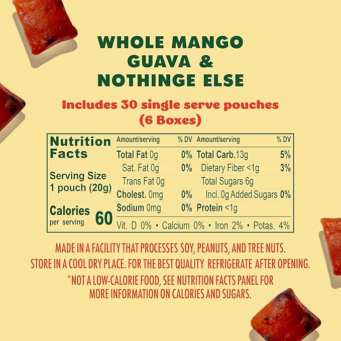 SOLELY - Organic Mango & Guava Whole Fruit Gummies (Pack of 6 Boxes, 5 Bags per Box) - Real Fresh Fruit - Healthy Snacks for Adults & Kids - Non GMO, Vegan Snacks, Shelf Stable - 30 Bags (3.5 oz)