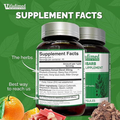 Rhubarb,Gut Motility Activator for Bowel Movement and Regularity,Constipation Relief,Bloating & Gas Relief,Mucus Production Assist,Lining & Microbiome Support,90 Capsules