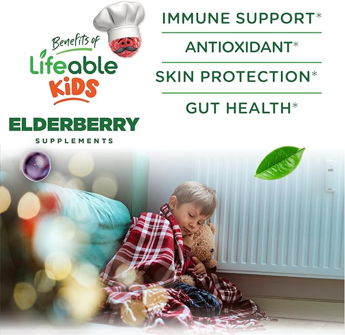 Lifeable Sugar Free Elderberry Gummies for Kids with Vitamin C and Zinc | Kids Immune Support Supplement | Great Tasting Elderberry Gummies | Vegan, Non GMO, Kosher Gluten Free | 60 Gummies