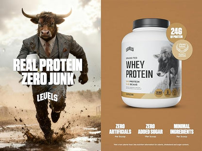 Levels Grass Fed Whey Protein Powder, No Artificials, 24G of Protein, Cappuccino, 5LB