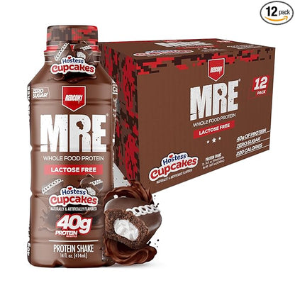 REDCON1 MRE Ready to Drink Protein Shakes Hostess™, Cupcakes - Lactose Free RTD Protein Made with Real Whole Food Protein Blends - Easy to Digest Nutritional Shake (12 Pack)