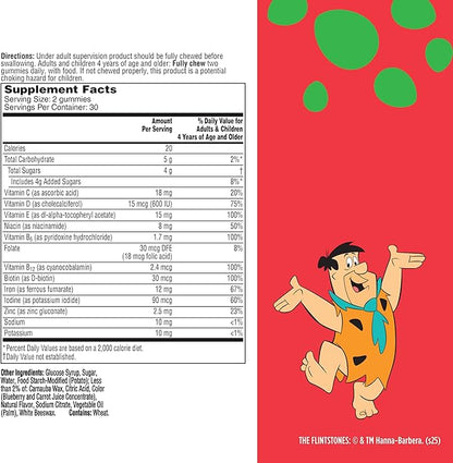 Flintstones Vitamins for Picky Kids + Iron, Kids Multivitamin Gummies with Vitamin C, D, E, B6 and Iron, Gummy Vitamins, Grape Flavored, 60 Gummies,(Pack of 2)